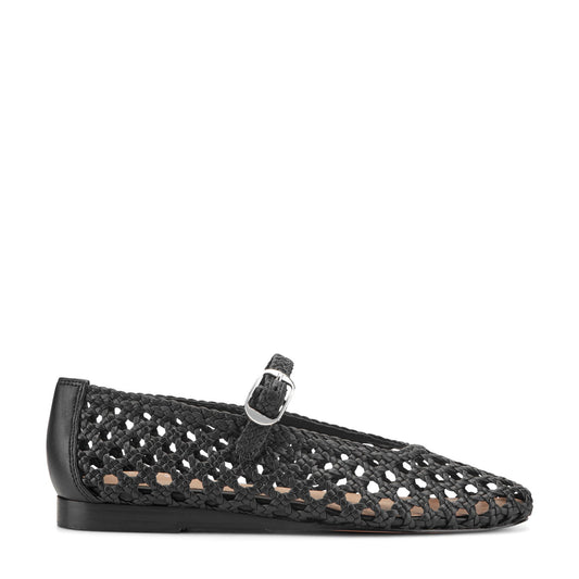 Evonna Woven Leather Mary Jane Ballet Flat - Black Leather | Marc Fisher
