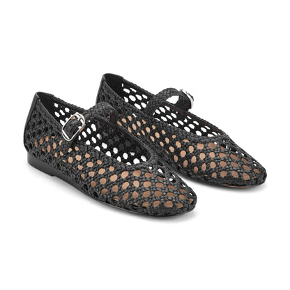 Evonna Woven Leather Mary Jane Ballet Flat - Black Leather | Marc Fisher