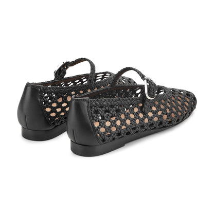 Evonna Woven Leather Mary Jane Ballet Flat - Black Leather | Marc Fisher
