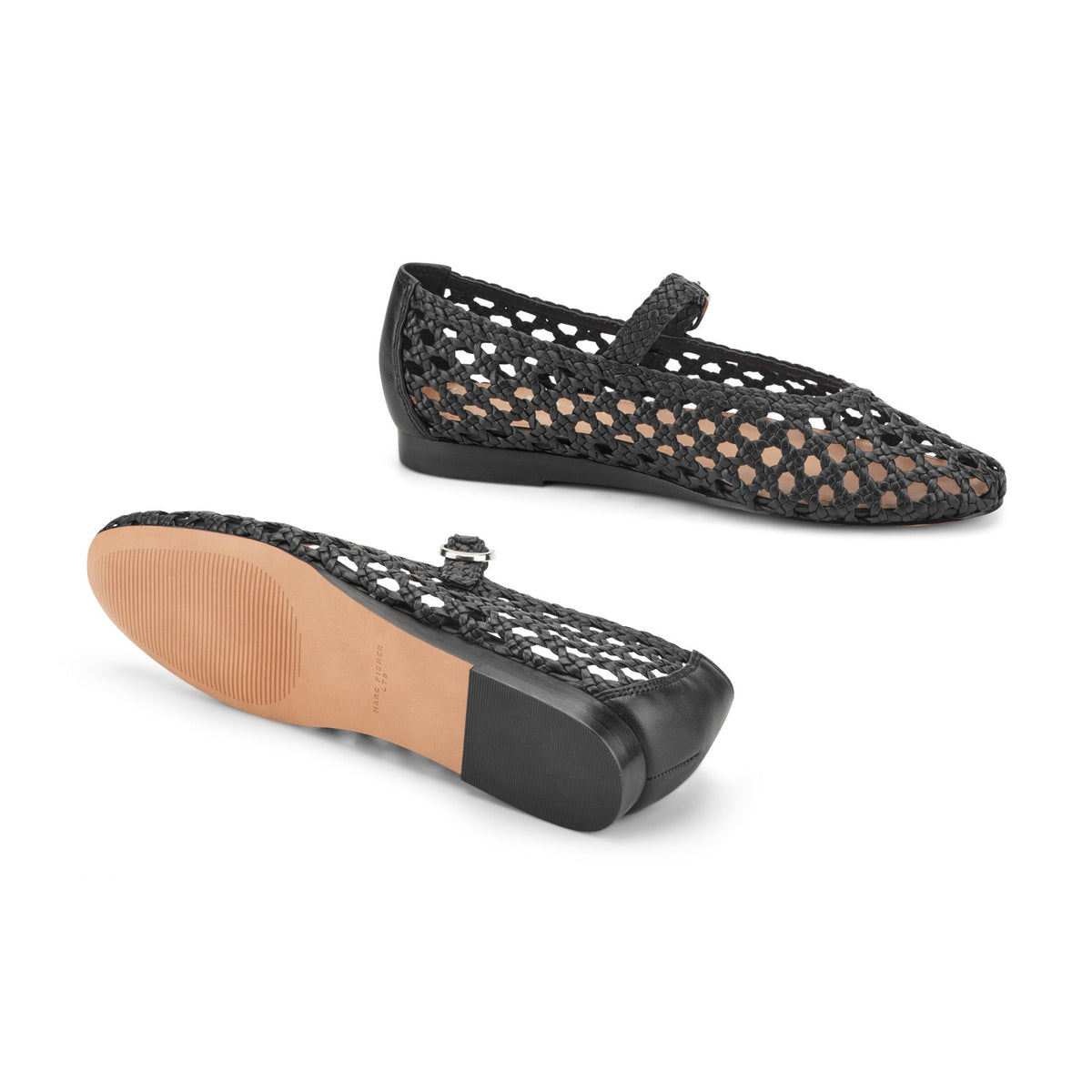 Evonna Woven Leather Mary Jane Ballet Flat - Black Leather | Marc Fisher