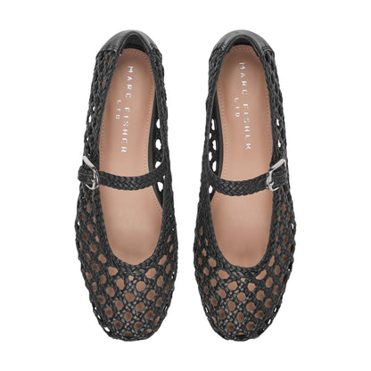 Evonna Woven Leather Mary Jane Ballet Flat - Black Leather | Marc Fisher