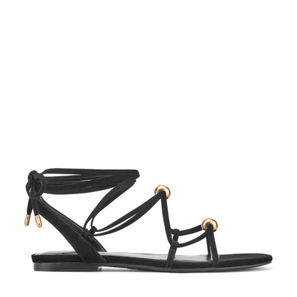 Ellan Ankle Wrap Leather Sandal - Black Suede | Marc Fisher