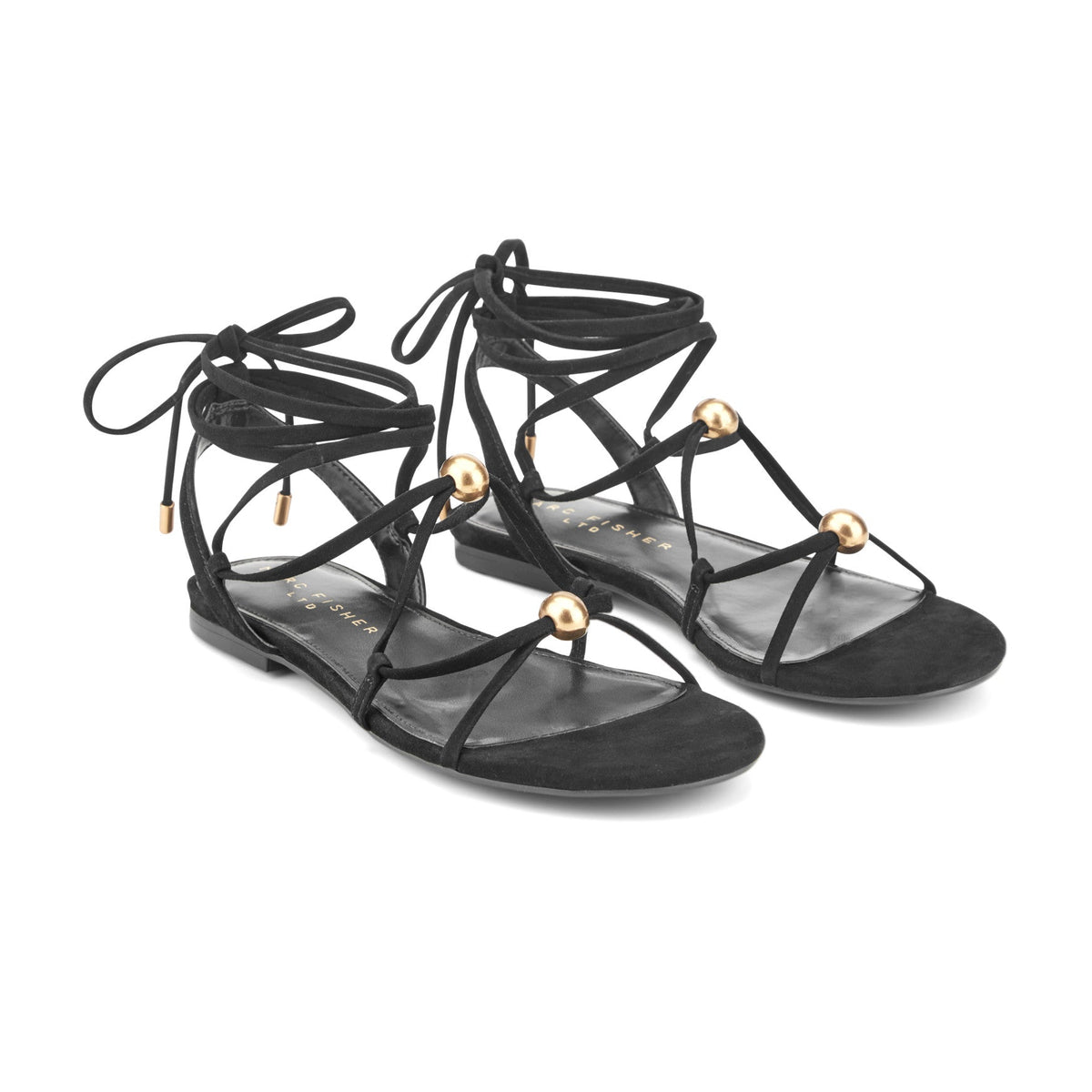 Ellan Ankle Wrap Leather Sandal - Black Suede | Marc Fisher