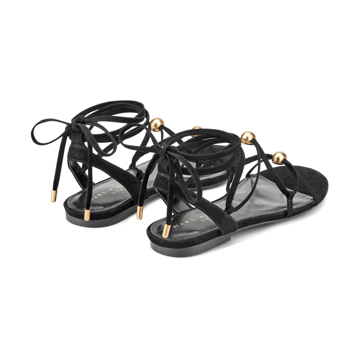 Ellan Ankle Wrap Leather Sandal - Black Suede | Marc Fisher