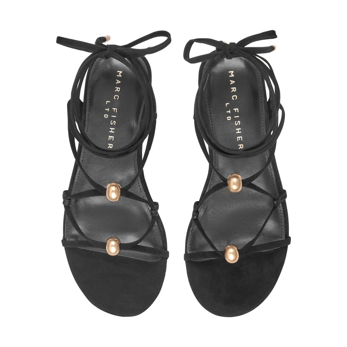 Ellan Ankle Wrap Leather Sandal - Black Suede | Marc Fisher