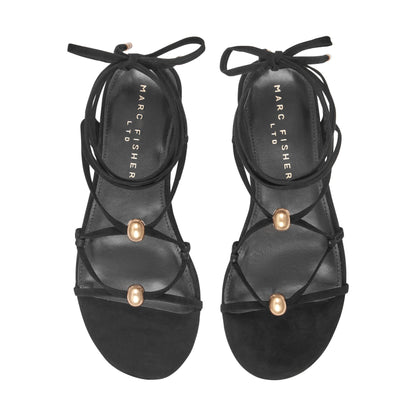 Ellan Ankle Wrap Leather Sandal - Black Suede | Marc Fisher