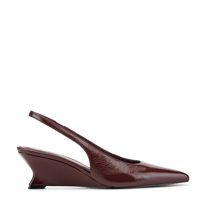 Taten Leather Wedge Slingback Pump - Dark Red Patent Leather | Marc Fisher