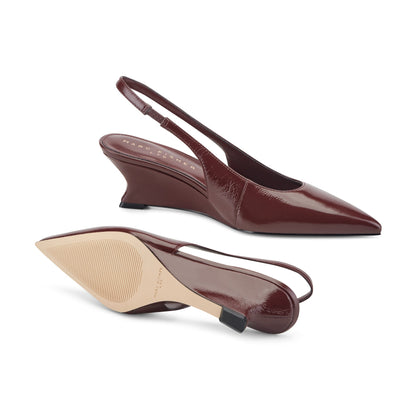 Taten Leather Wedge Slingback Pump - Dark Red Patent Leather | Marc Fisher