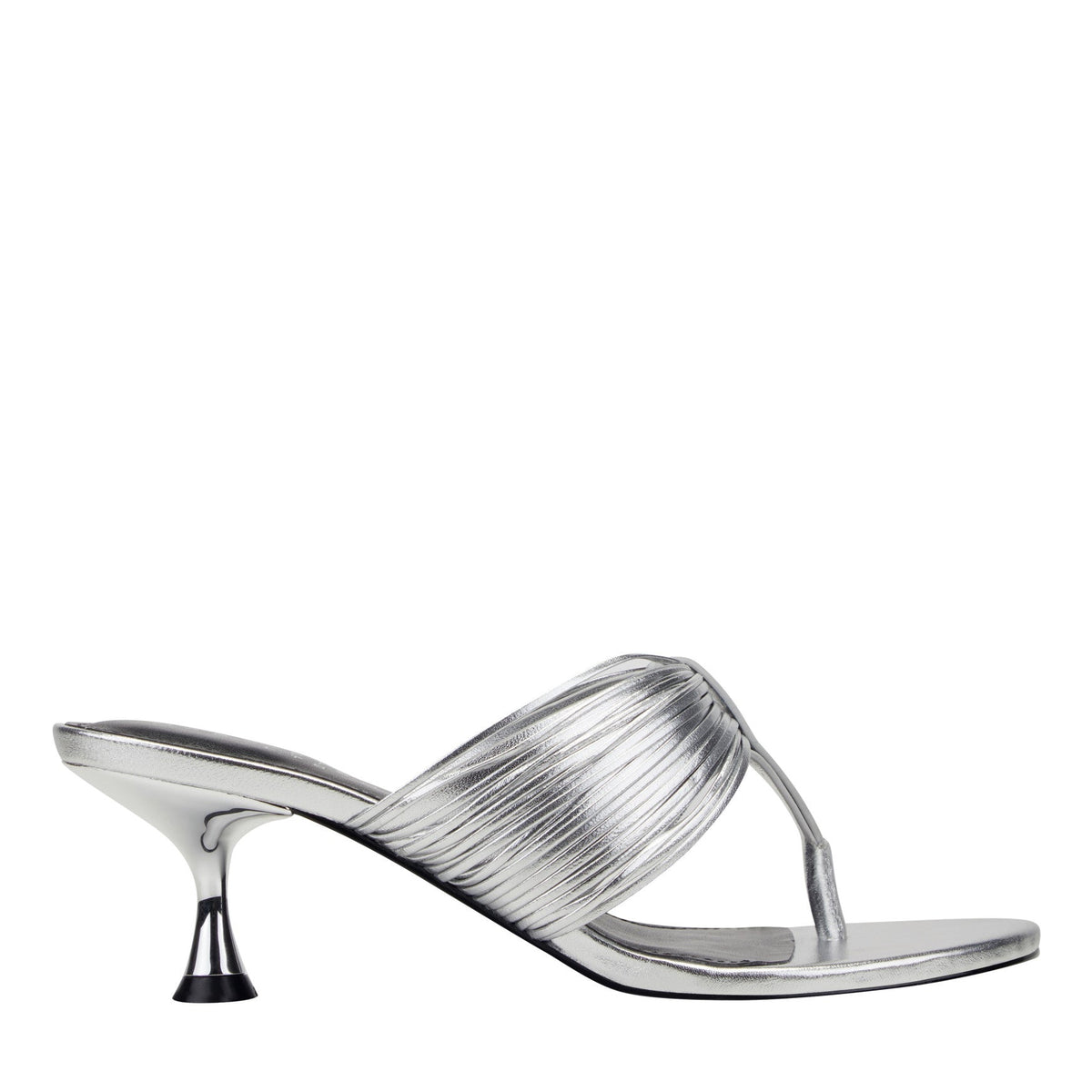 Pamilla Leather Heeled Thong Sandal - Silver Leather | Marc Fisher