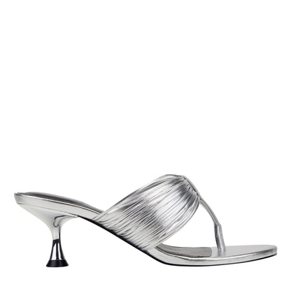 Pamilla Leather Heeled Thong Sandal - Silver Leather | Marc Fisher