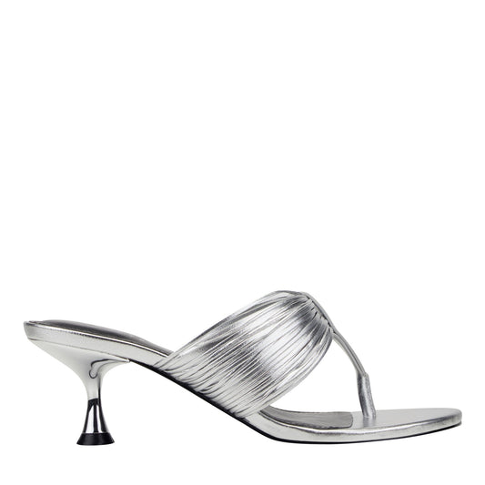 Pamilla Leather Heeled Thong Sandal - Silver Leather | Marc Fisher