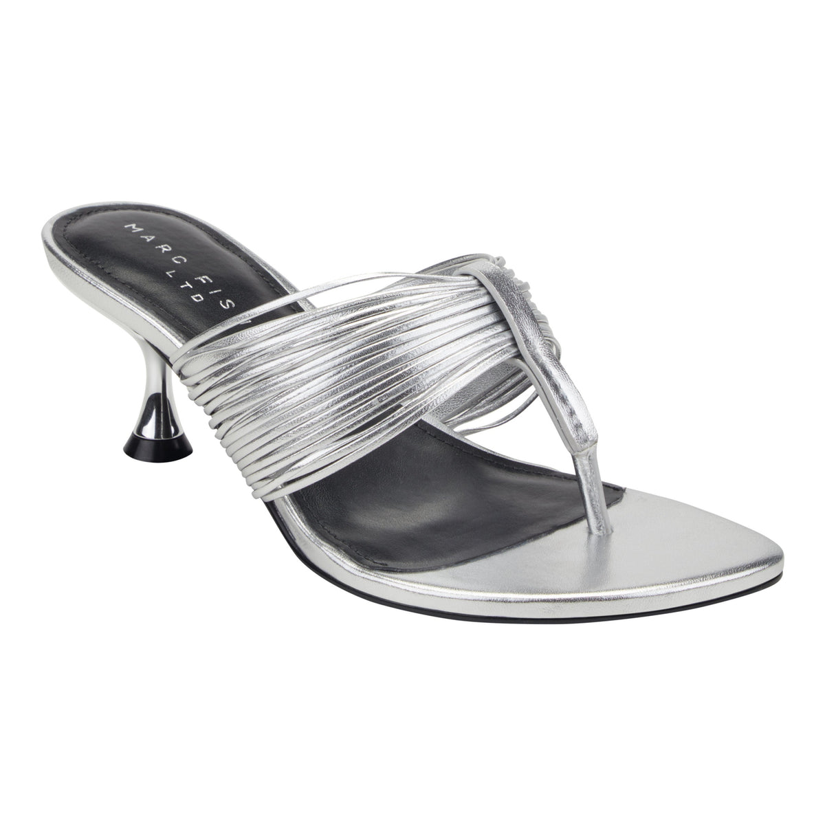 Pamilla Leather Heeled Thong Sandal - Silver Leather | Marc Fisher