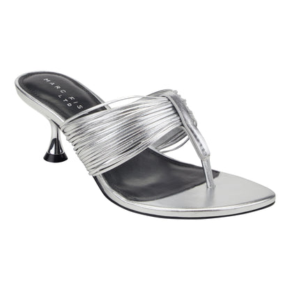 Pamilla Leather Heeled Thong Sandal - Silver Leather | Marc Fisher