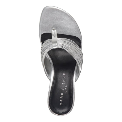 Pamilla Leather Heeled Thong Sandal - Silver Leather | Marc Fisher