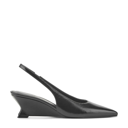 Taten Leather Wedge Slingback Pump - Black Leather | Marc Fisher