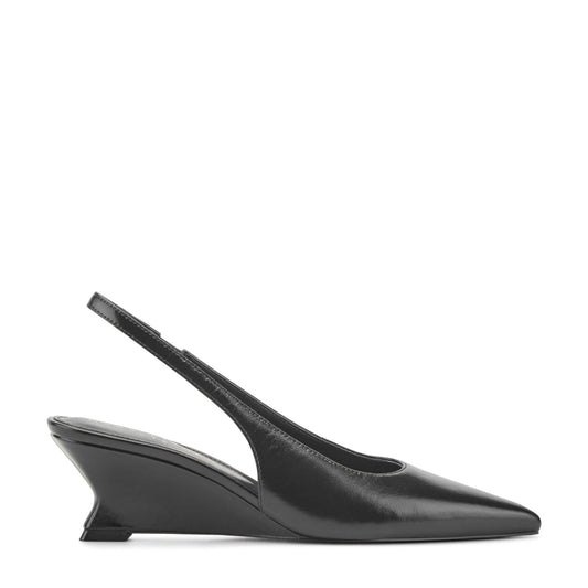 Taten Leather Wedge Slingback Pump - Black Leather | Marc Fisher
