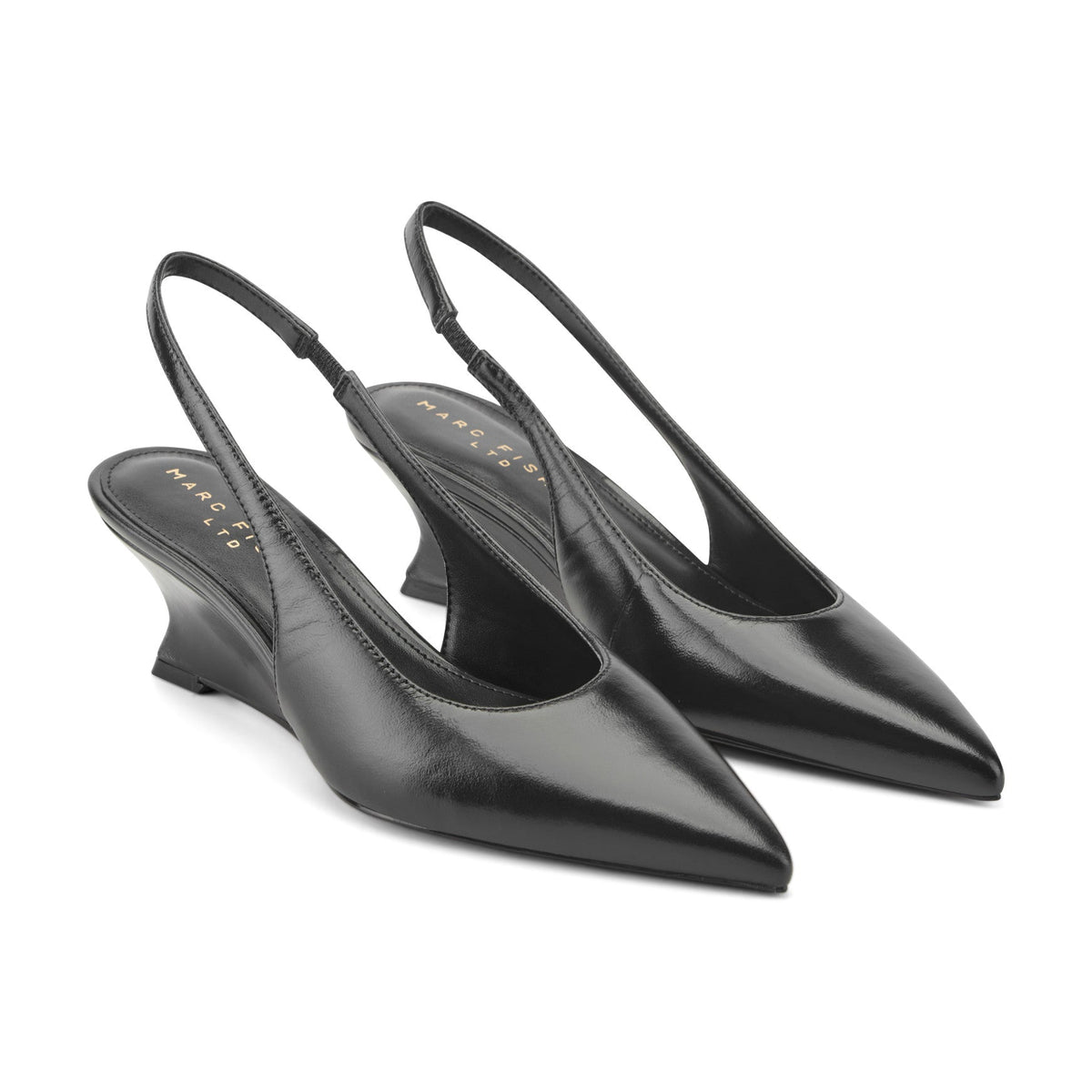 Taten Leather Wedge Slingback Pump - Black Leather | Marc Fisher