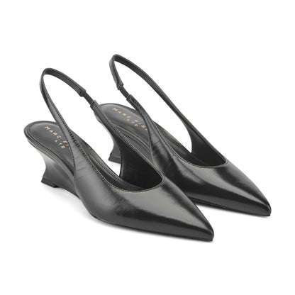 Taten Leather Wedge Slingback Pump - Black Leather | Marc Fisher