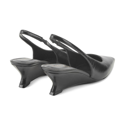 Taten Leather Wedge Slingback Pump - Black Leather | Marc Fisher
