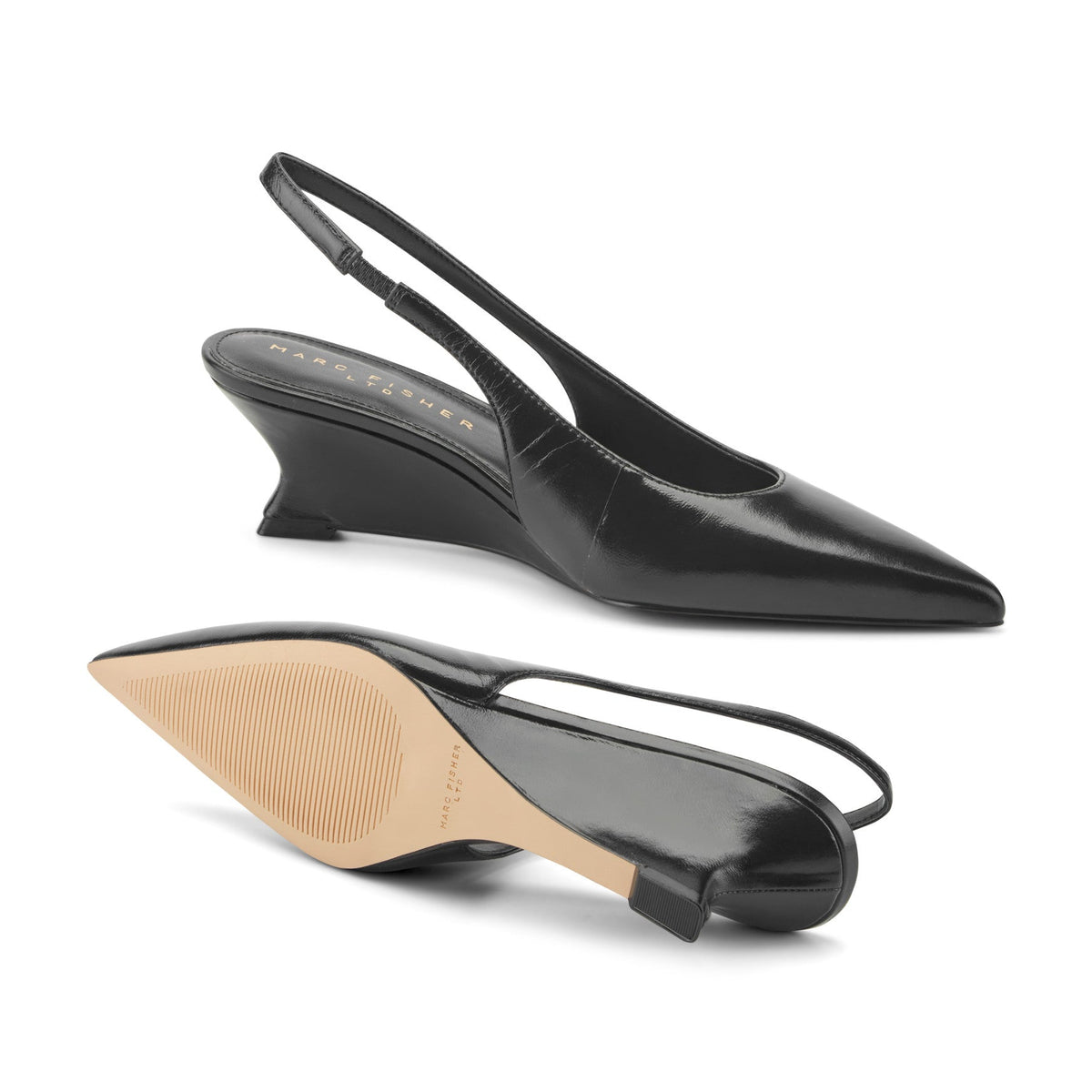 Taten Leather Wedge Slingback Pump - Black Leather | Marc Fisher