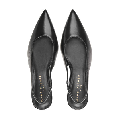 Taten Leather Wedge Slingback Pump - Black Leather | Marc Fisher