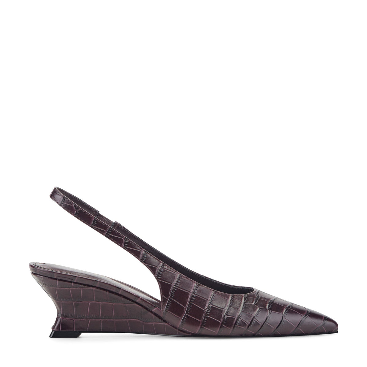 Taten Leather Wedge Slingback Pump - Dark Red Croco Embossed Leather | Marc Fisher