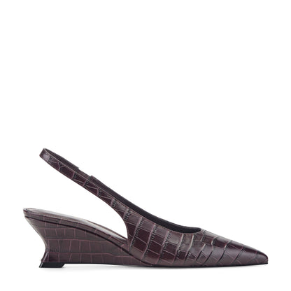 Taten Leather Wedge Slingback Pump - Dark Red Croco Embossed Leather | Marc Fisher