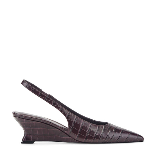 Taten Leather Wedge Slingback Pump - Dark Red Croco Embossed Leather | Marc Fisher