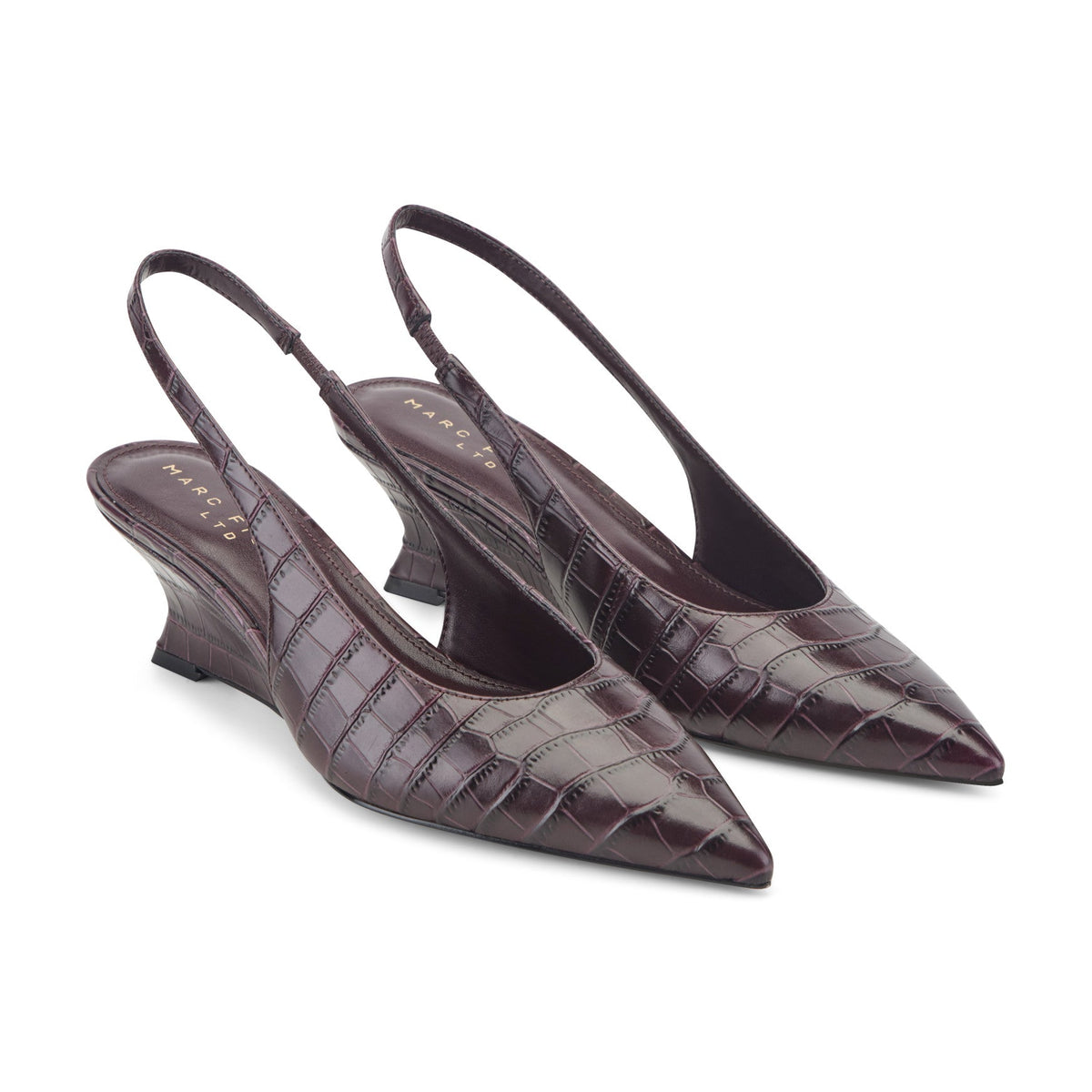 Taten Leather Wedge Slingback Pump - Dark Red Croco Embossed Leather | Marc Fisher