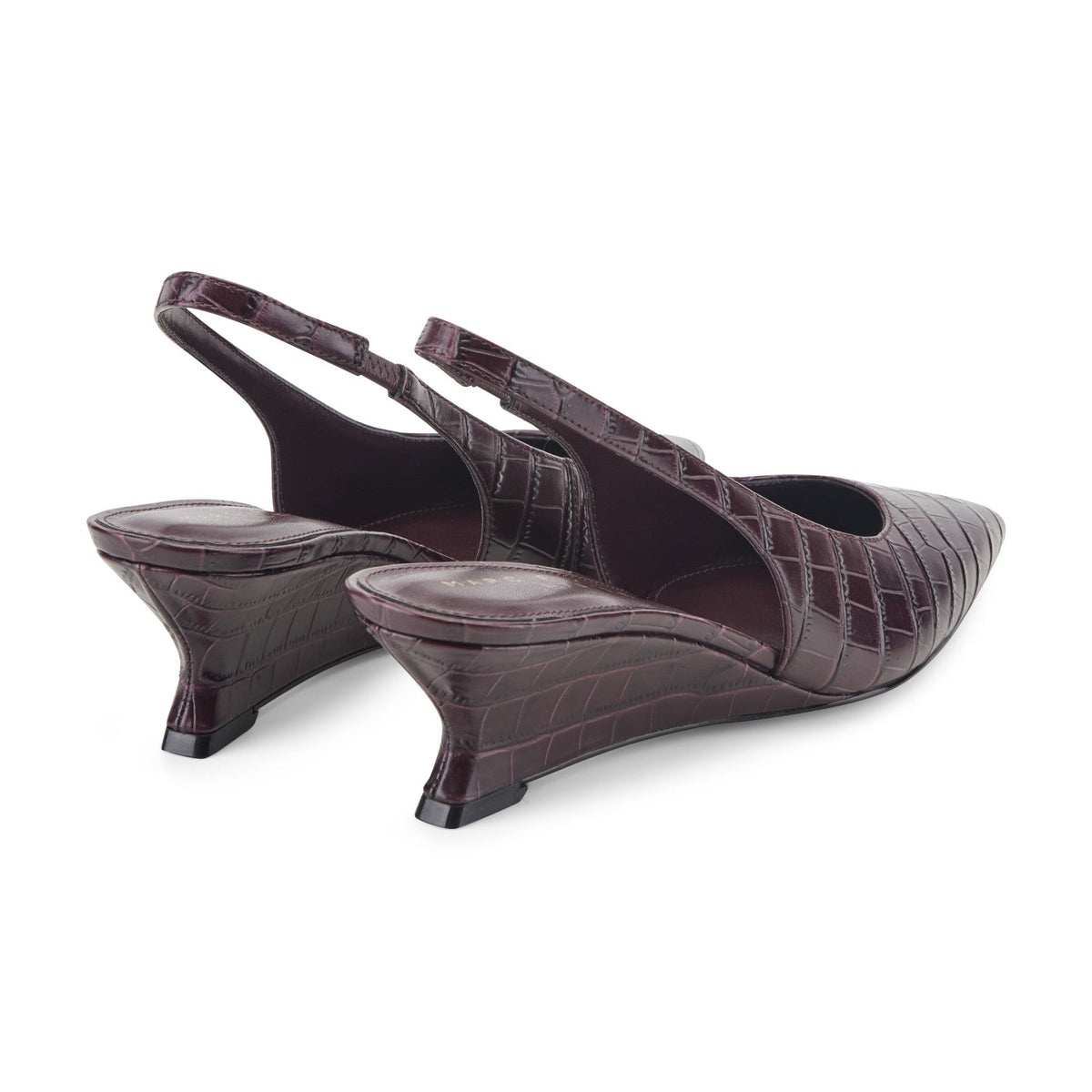 Taten Leather Wedge Slingback Pump - Dark Red Croco Embossed Leather | Marc Fisher