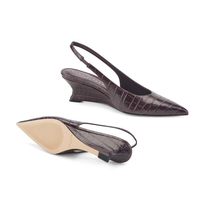 Taten Leather Wedge Slingback Pump - Dark Red Croco Embossed Leather | Marc Fisher