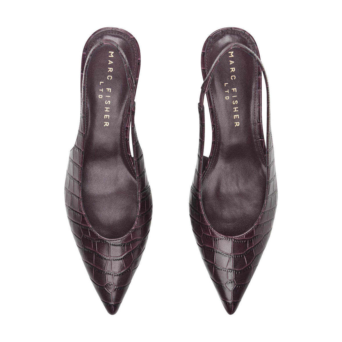 Taten Leather Wedge Slingback Pump - Dark Red Croco Embossed Leather | Marc Fisher