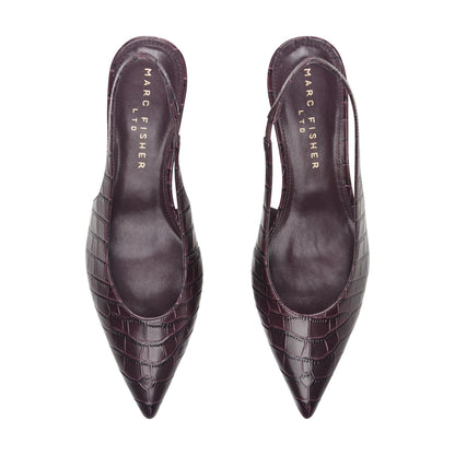 Taten Leather Wedge Slingback Pump - Dark Red Croco Embossed Leather | Marc Fisher