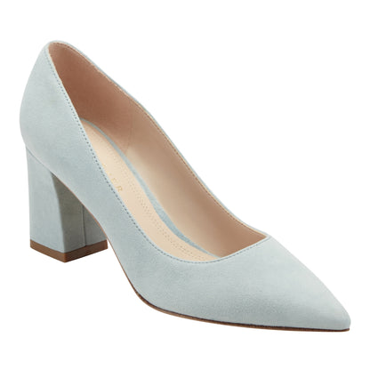 Zala Block Heel Pointy Toe Pump - Light Blue Suede | Marc Fisher