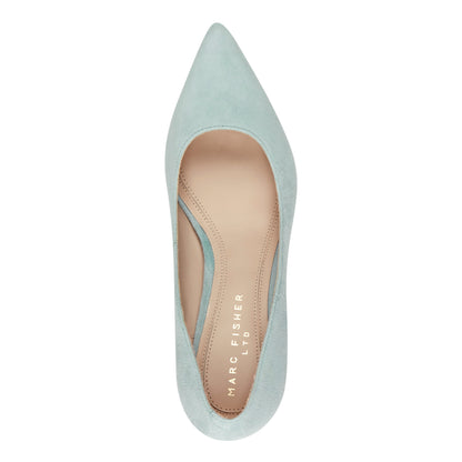 Zala Block Heel Pointy Toe Pump - Light Blue Suede | Marc Fisher
