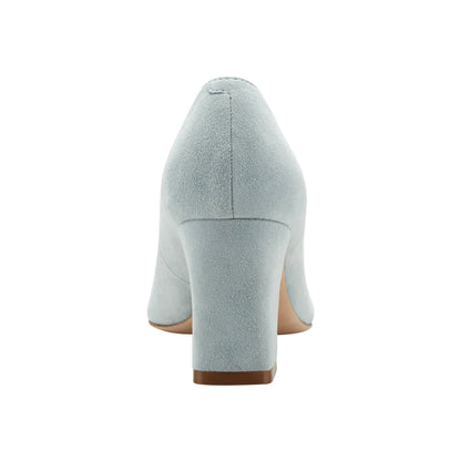 Zala Block Heel Pointy Toe Pump - Light Blue Suede | Marc Fisher