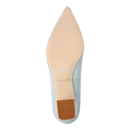 Zala Block Heel Pointy Toe Pump - Light Blue Suede | Marc Fisher
