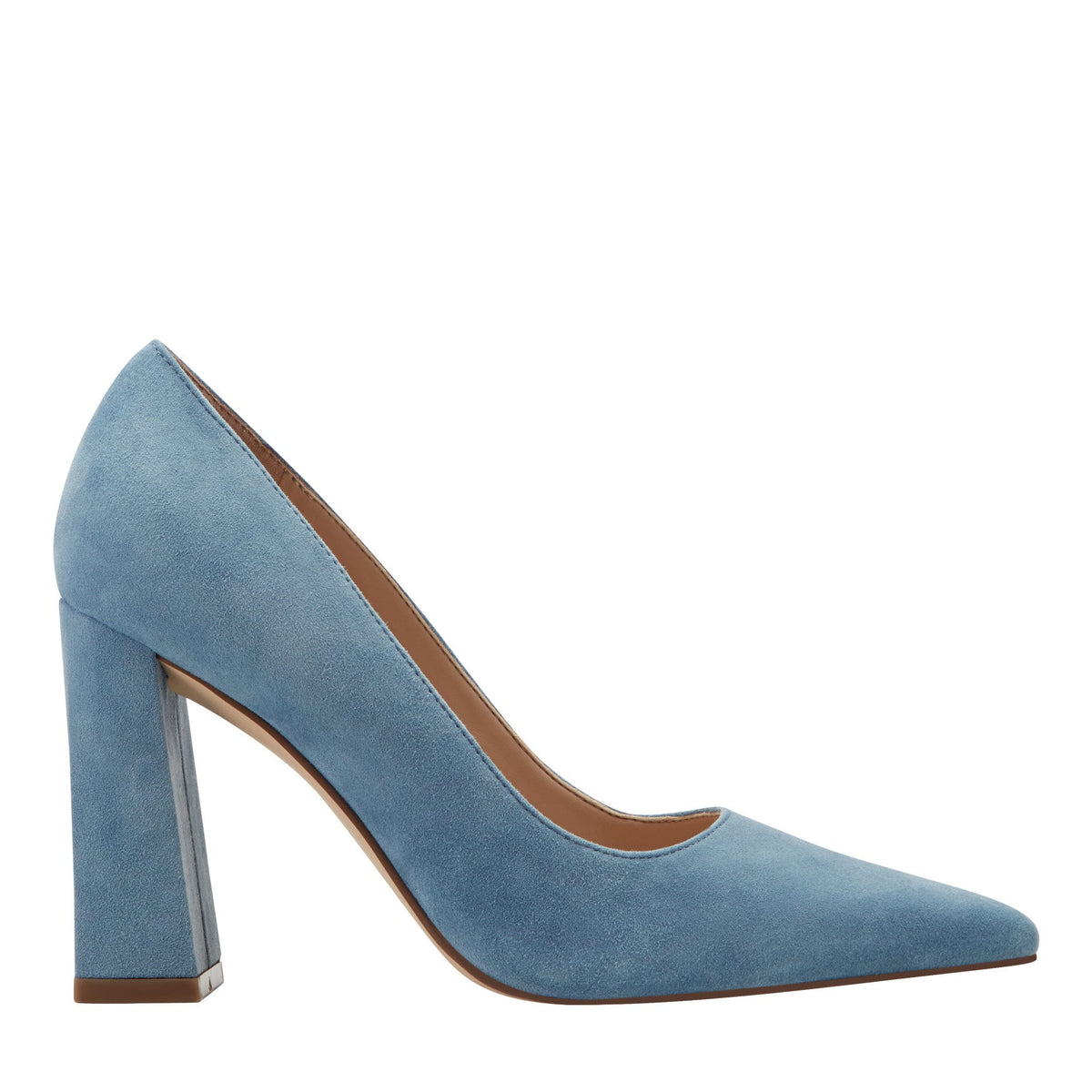 Minny Leather Block Heel Pump - Blue Suede | Marc Fisher