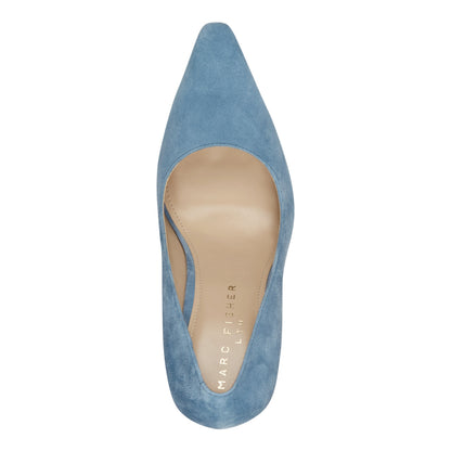 Minny Leather Block Heel Pump - Blue Suede | Marc Fisher