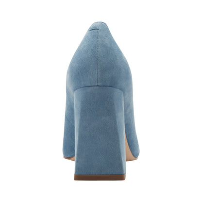 Minny Leather Block Heel Pump - Blue Suede | Marc Fisher