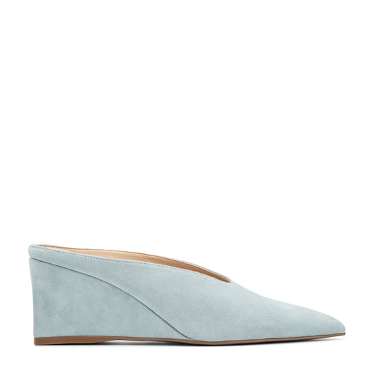 Malley Leather Wedge Mule - Blue Suede | Marc Fisher