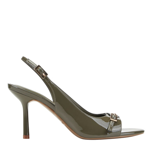 Paza Peep Toe Pump - Dark Green Patent | Marc Fisher