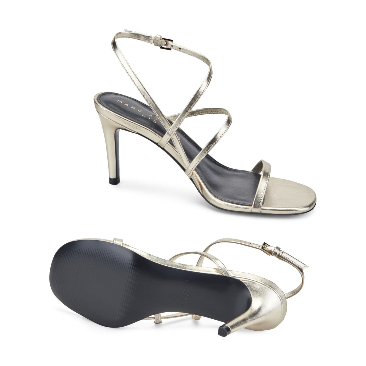 Denzi Strappy Leather Sandal - Platino Leather | Marc Fisher