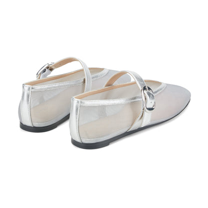 Godina Mesh Mary Jane Ballet Flat - Silver Mesh | Marc Fisher