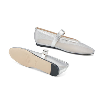 Godina Mesh Mary Jane Ballet Flat - Silver Mesh | Marc Fisher