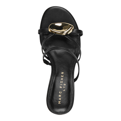 Natesa Leather Embellished Sandal - Black Leather | Marc Fisher