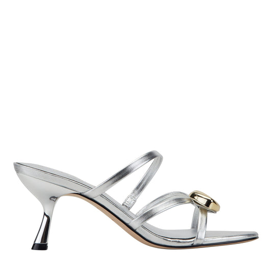 Natesa Leather Embellished Sandal - Silver Leather | Marc Fisher