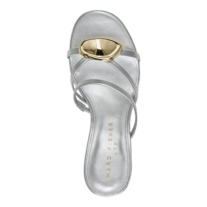 Natesa Leather Embellished Sandal - Silver Leather | Marc Fisher