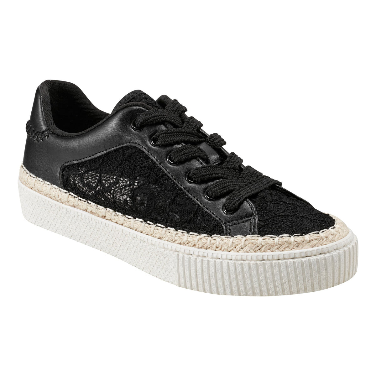 Spryng Platform Laceup Sneaker - Black/Lace | Marc Fisher