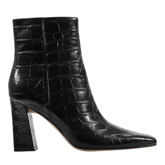 Novella Block Heel Leather Ankle Bootie - Embossed Black Croco Leather | Marc Fisher